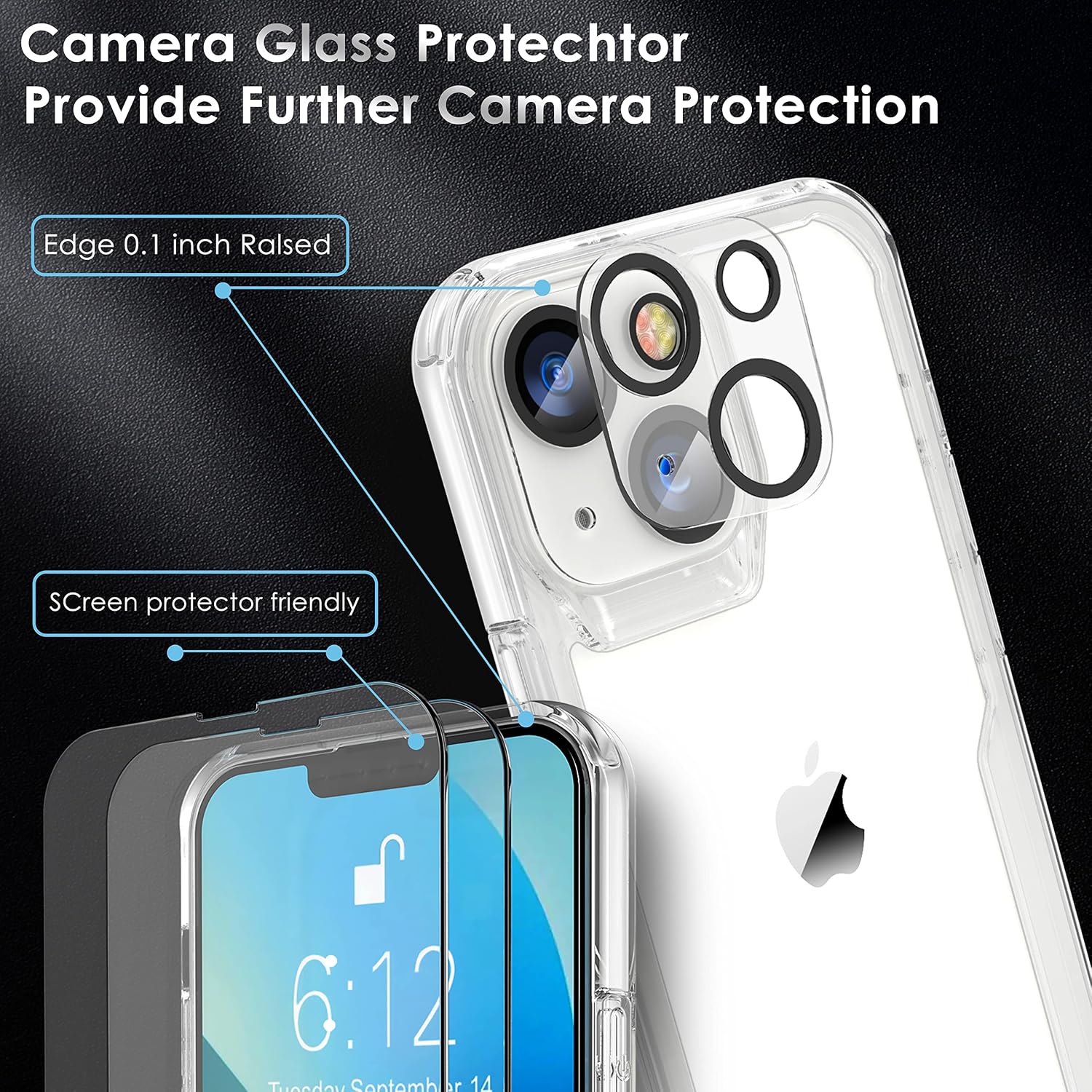 ORETECH Designed for iPhone 13 Case,with 2 x Tempered Glass Screen Protector&Camera Lens Protector for iPhone 13 Cover Hard PC+Soft TPU Shockproof Transparent Non-Slip Case for iPhone 13 6.1" Clear