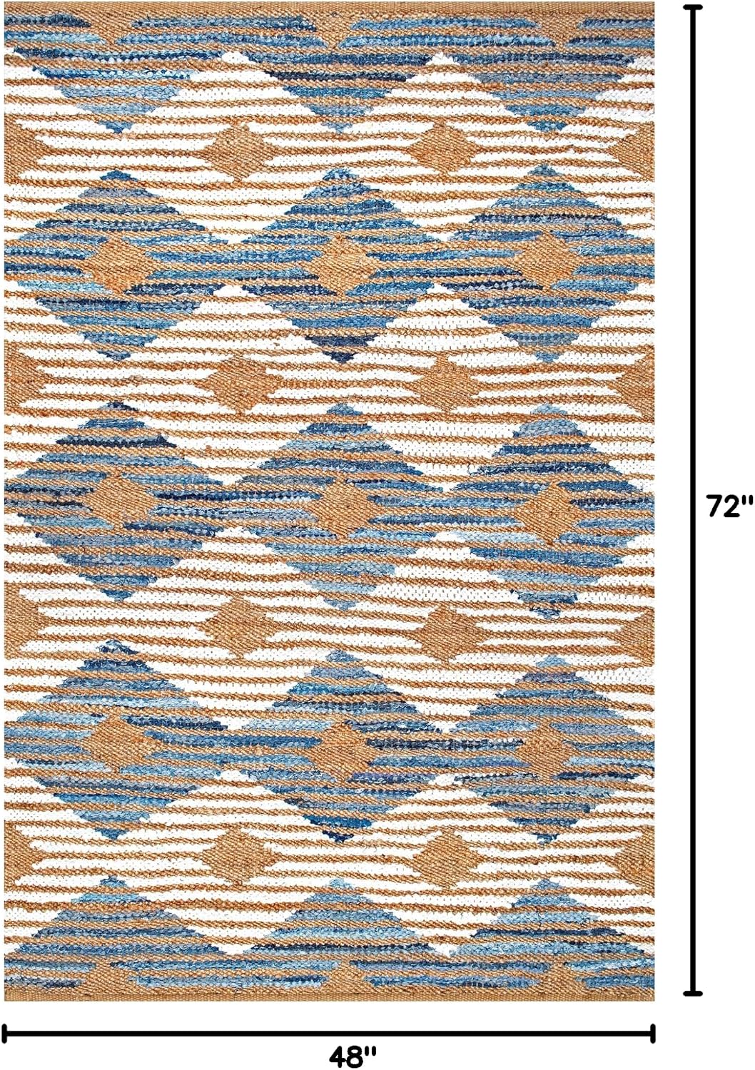 nuLOOM Hand Braided Marla Denim And Jute Diamonds Area Rug, 4x6, Off-white