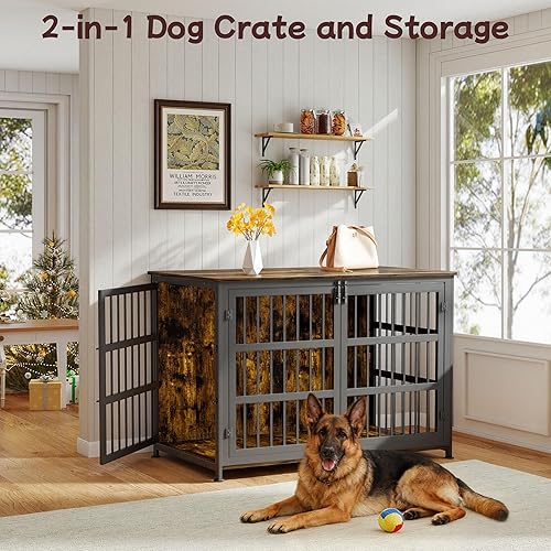 Miniatura 5 de Mueble Jaula para Perros de 46'' Jaula para Perros de Raza Grande Jaulas para Perros de Interior Jaulas para Perros de Madera Mesa Auxiliar Jaula