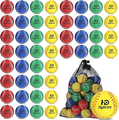 Liliful 100 pelotas de béisbol de espuma suaves con bolsa de cordón, 1.6 pulgadas, mini pelotas de béisbol de espuma colorida para lanzar máquinas