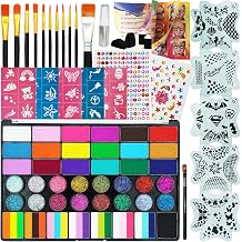 42 Color Face Painting Kit - Non-Toxic Water Activated Face & Body Paint Set with Stencils, Brushes, Sponges - For Halloween, Carnival, Birthday Parties, Costume Makeup, Festivals & Events