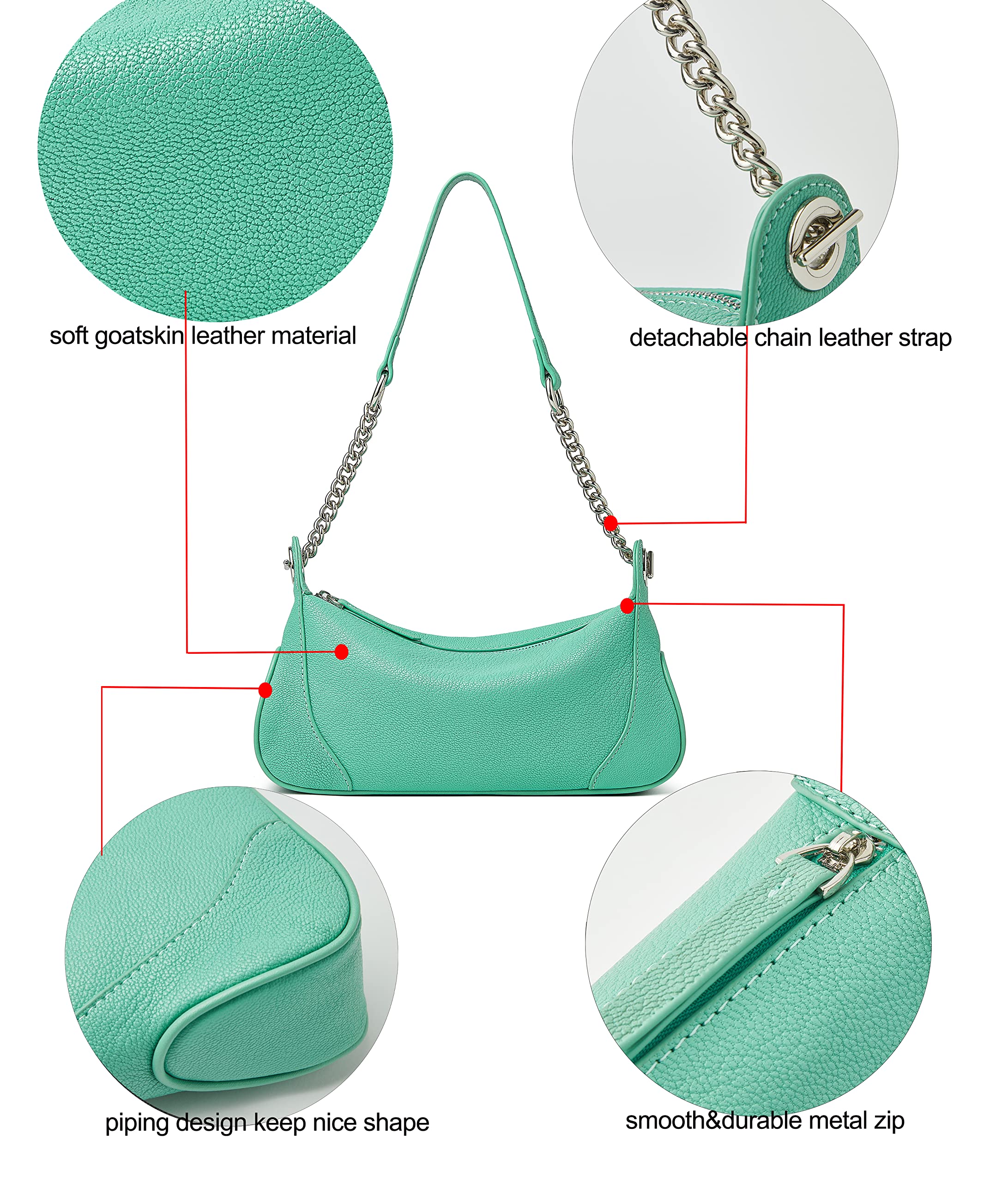 DORIS&JACKY Small Goatskin Leather Shoulder Bag With Metal Chain (4-Light Blue)