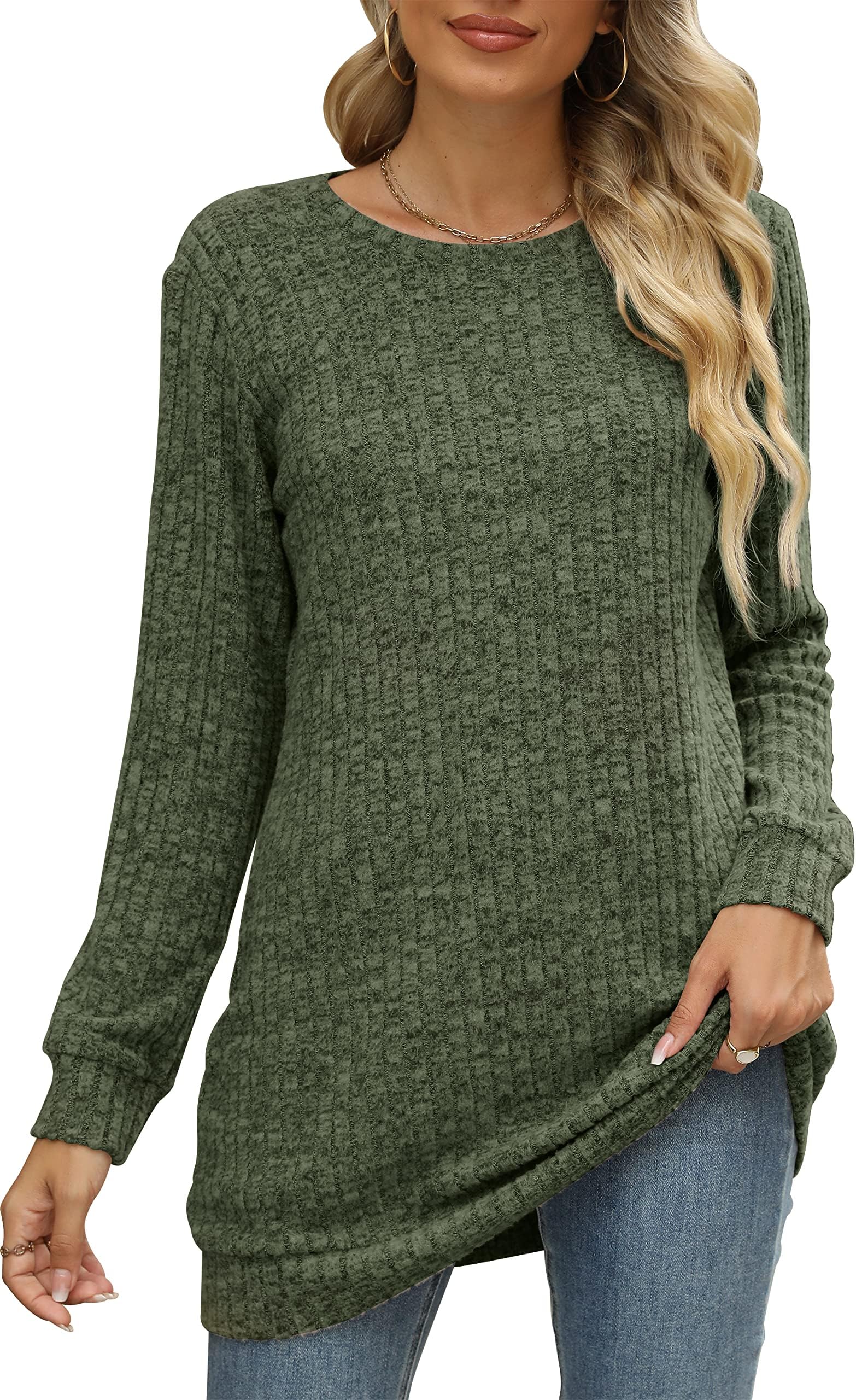AuremoreSweaters for Women Long Sleeve Crewneck Sweatshirt Loose Casual Tunic Tops