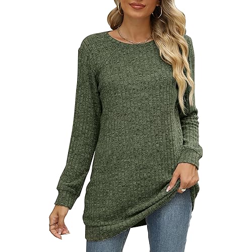 Sweaters for Women Long Sleeve Crewneck Sweatshirt Loose Casual Tunic Tops