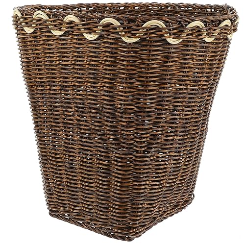 Cabilock Cesta de basura tejida marrón, ratán sintético, plástico, 7.9 x 8.7 in, tapa abierta