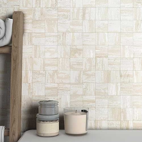 Miniatura 1 de BeNice Azulejos de metal para salpicaduras de cocina, azulejos de pared para despegar y pegar, calcomanías de azulejos de metal (gris y blanco, 5