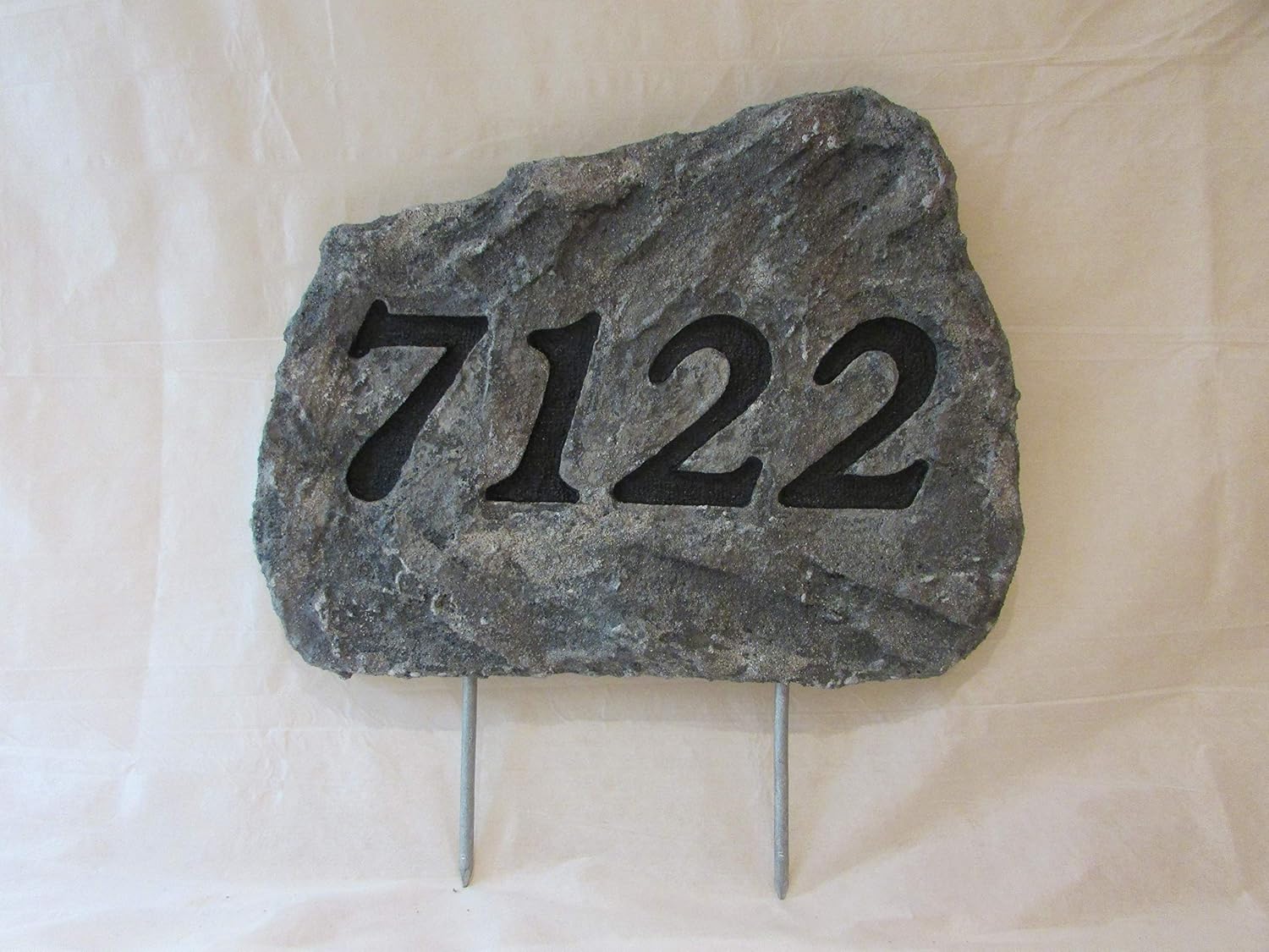 Front Yard Sign - address plate with 2 spikes - artificial stone style - 18 x 20 x 2 inches