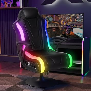 X-Rocker Monsoon RGB 4.1 Pedestal, Stereo Audio Gaming Chair - Neo Motion  Sync App Controlled LED Lights, Bluetooth Connectivity, Folding, Wipe-Clean Faux Leather for Teens & Adults - Black