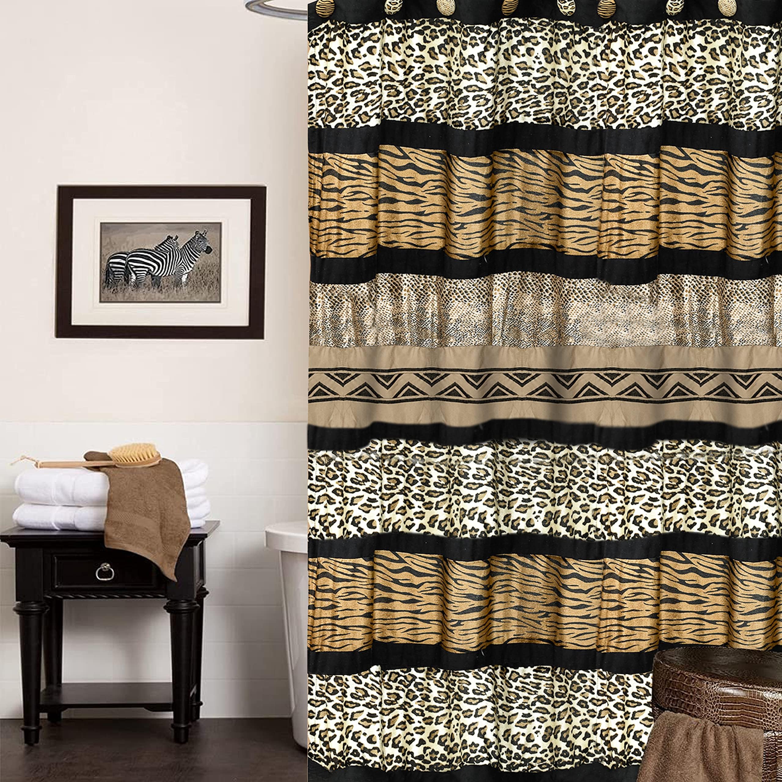Amazon.com: WYFCLHH 4Pcs Set Ribbon Leopard Print Shower Curtain and ...