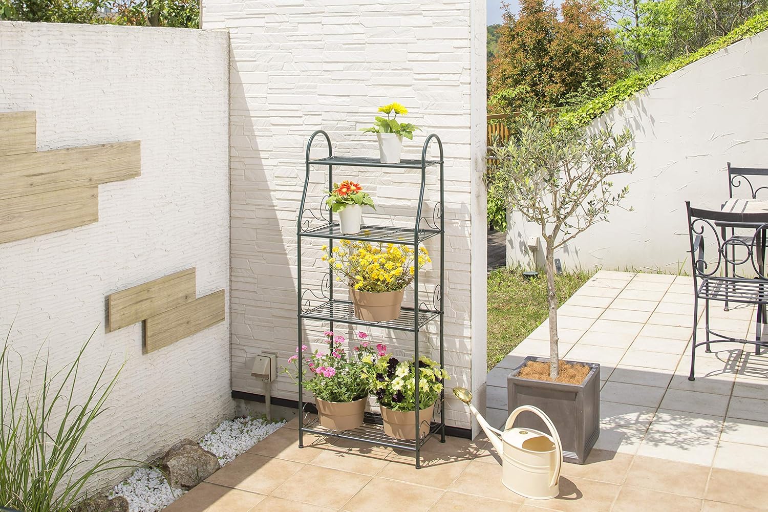 VegTrug 4 Shelf Plant Stand, Indoor and Outdoor Plant Stand, Made of Steel, Easy to Arrange, Black