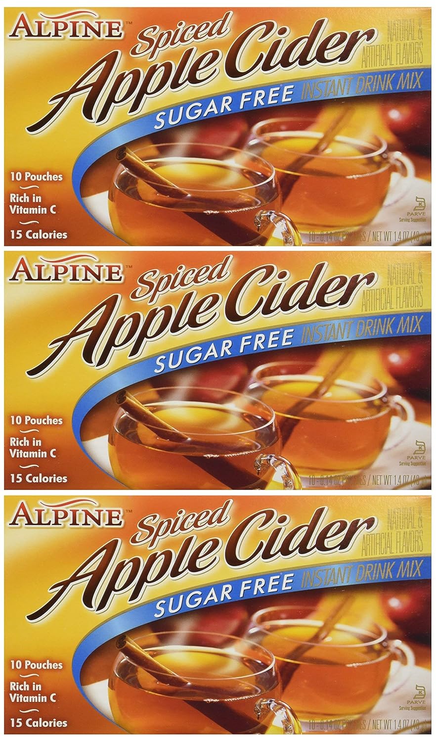 Alpine, Spiced Cider, Sugar Free Apple Flavored Drink Mix, 1.4oz Box (Pack of 12)