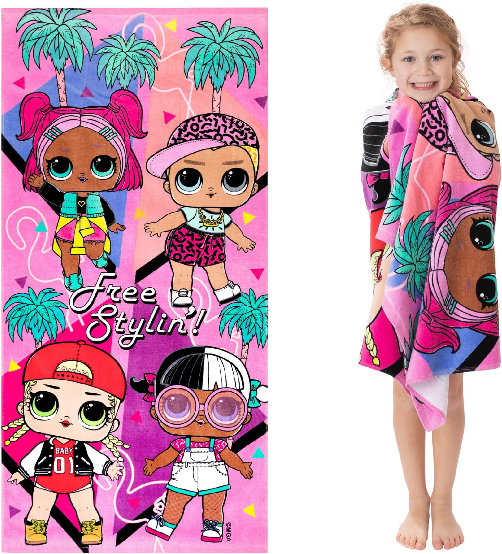 Franco Kids Super Soft Cotton Beach Towel, 28” x 58”, Lol Surprise