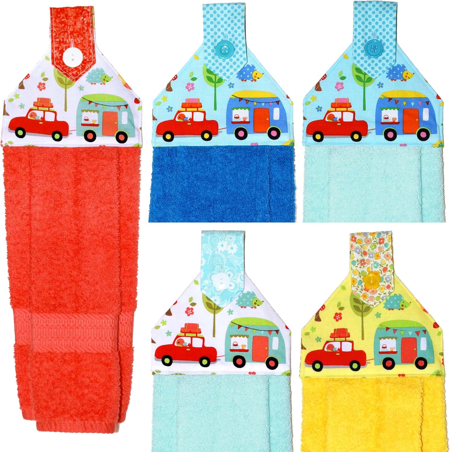 Dish Drying Mat - Coffee Station Mat - Pet Placemat - Appliance Mat - Woodland Camping Animals on Blue - 16 x 20 Inches - Handmade by Green Acorn Kitchen