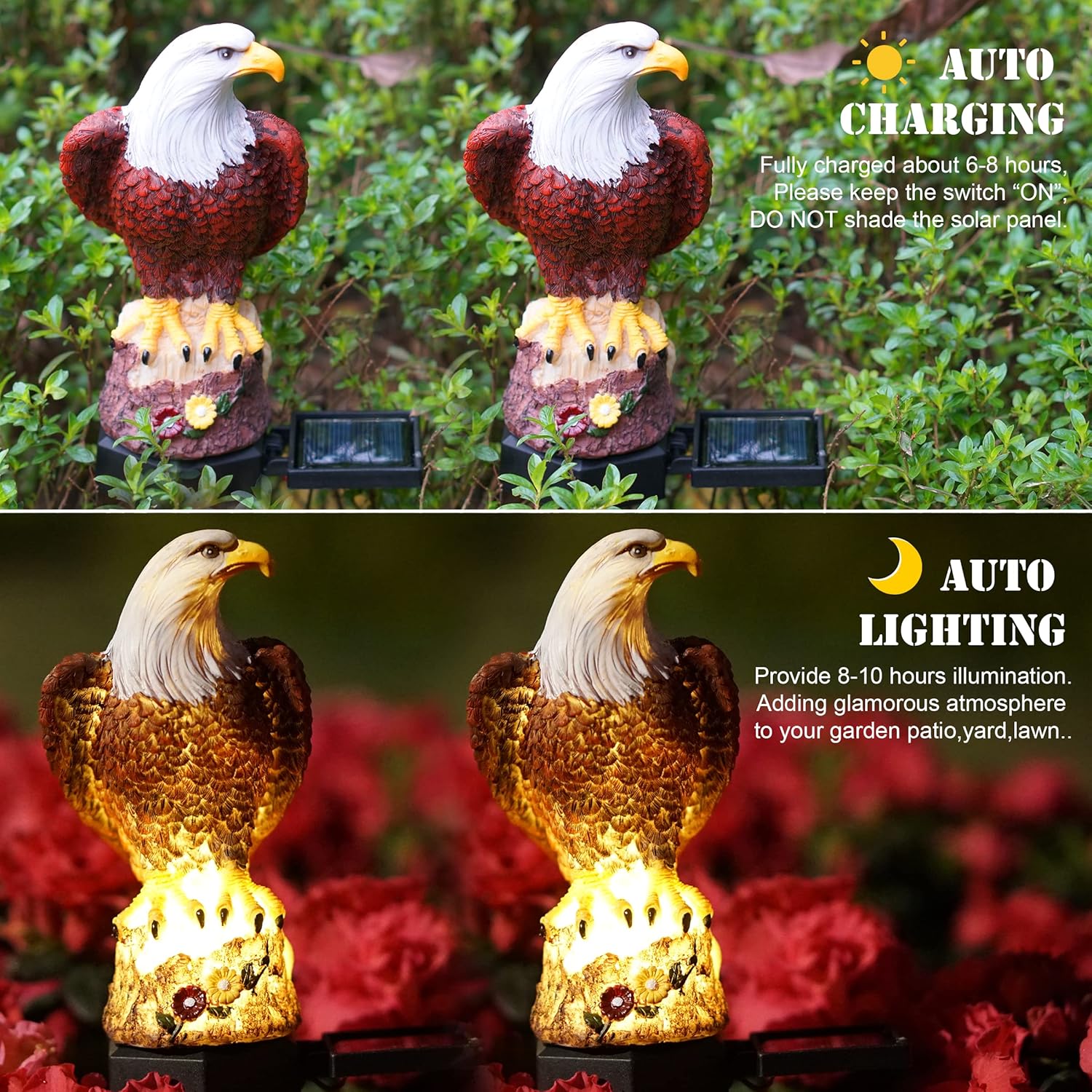 SmilingTown Solar Eagle Garden Decorations Outdoor Decorative Stake Lights IP65 Waterproof Bald Eagle Decor for Yard Patio Garden Lawn Halloween Christmas Party (2 Packs)