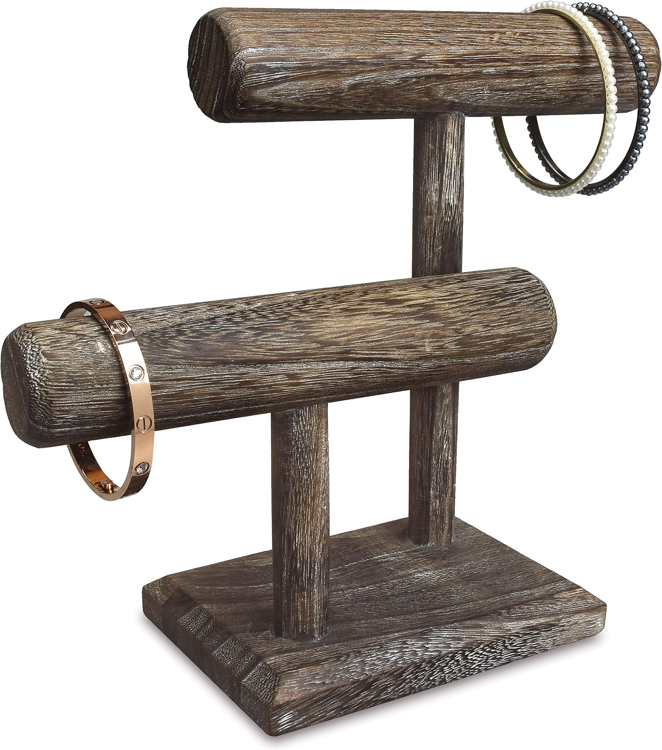 Ikee Design 2 Tier Wooden Jewelry Bracelet Watch Display, Coffee