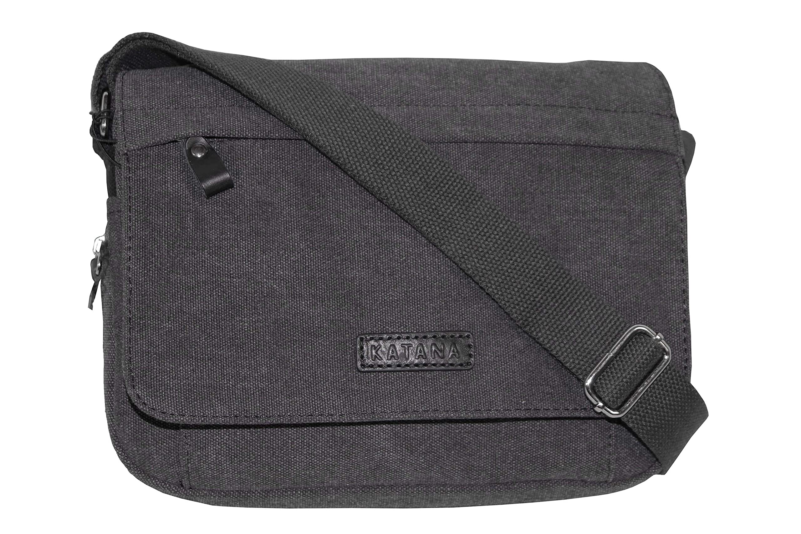 KTANA Petit sac besace sac bandoulière unisexe toile garni cuir réf 6514 (6 couleurs disponible) (gris)