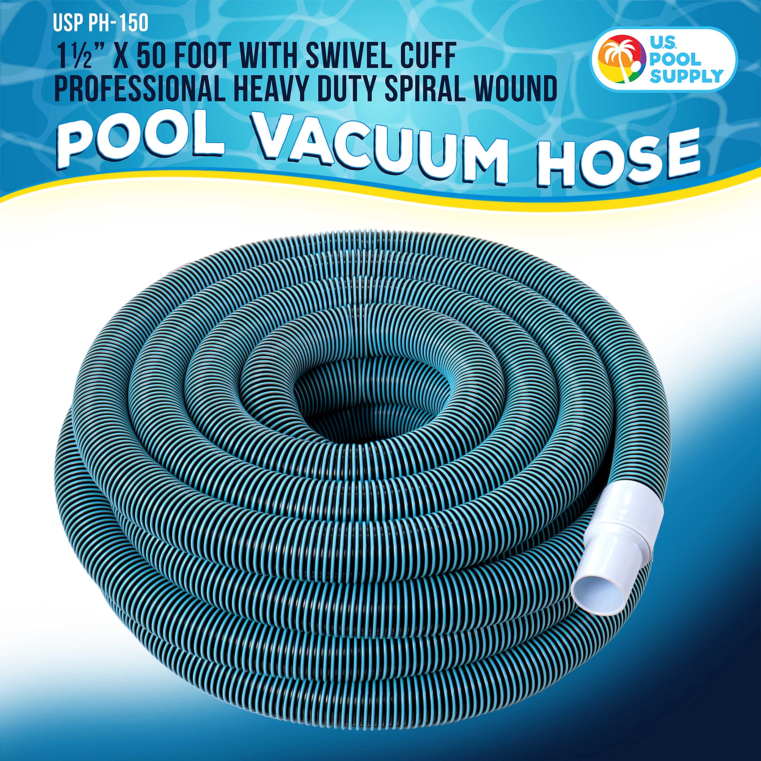 U.S. Pool Supply Profesjonalny wytrzymały spiralny wąż próżniowy do basenu z nieskręcanym mankietem obrotowym i elastycznym