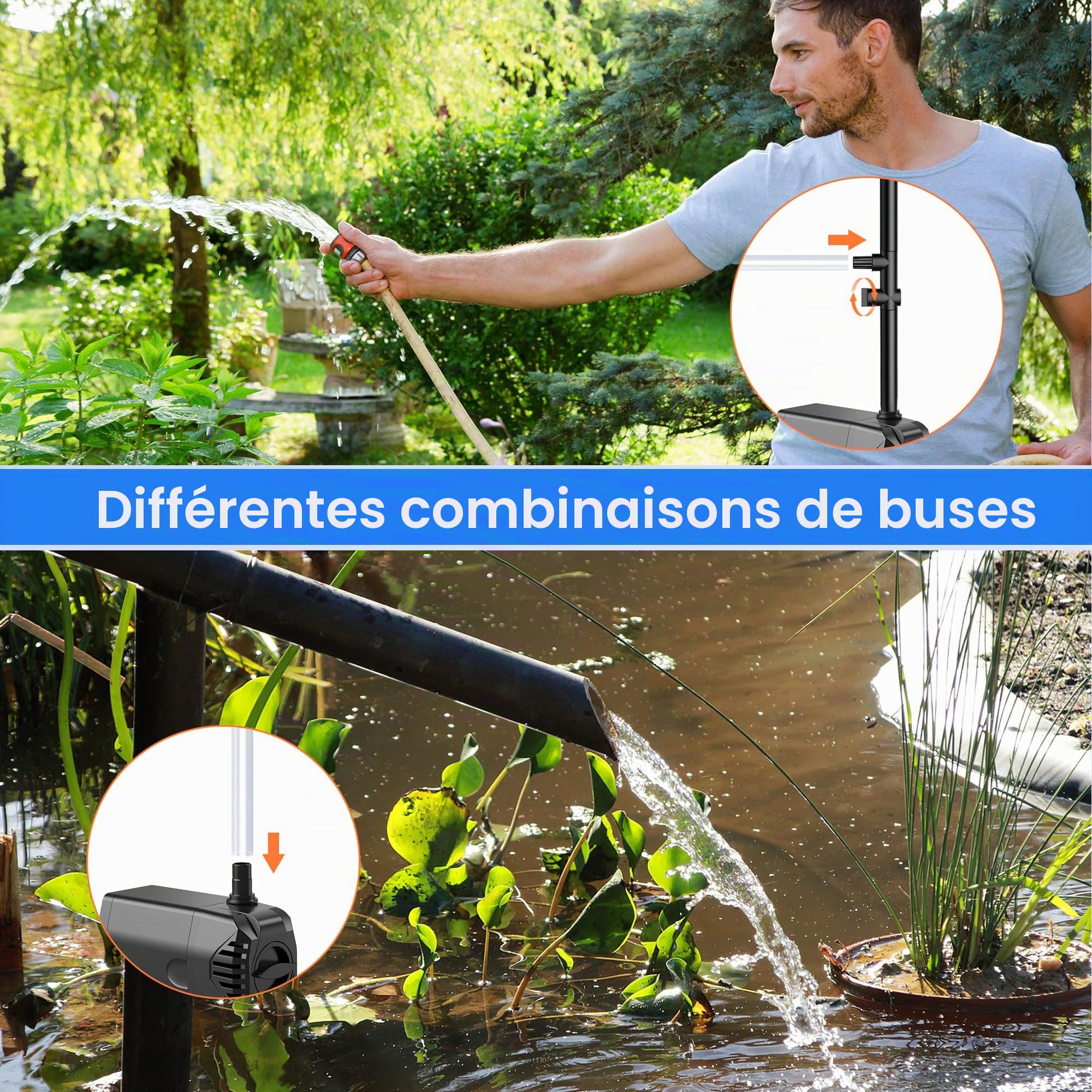 Biling Fontaine solaire 35 W pour extérieur avec 4 buses, 1200 l/h - Fontaine solaire pour extérieur - Grands étangs de jardin (5-15 ㎡) - Contrôle du débit - Pompe de bassin silencieuse - Pompe