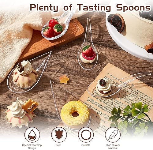 Miniatura 3 de Tessco - 400 cucharas de plástico desechables de 4 pulgadas, cucharas de sopa asiáticas desechables para postre en gotas de lágrima, cucharas de