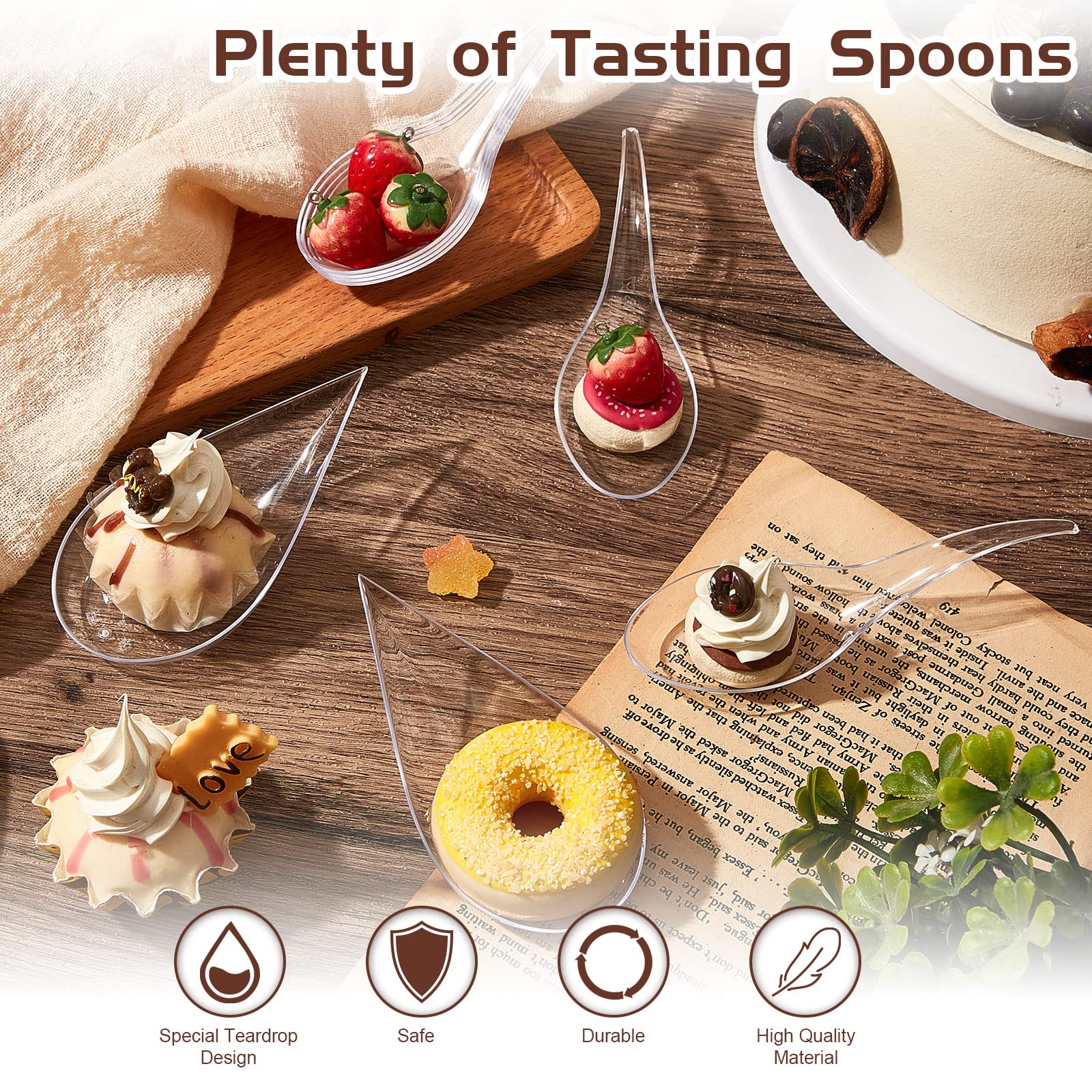 400 Pcs Mini Plastic Appetizer Spoons Plates Clear Disposable Dessert