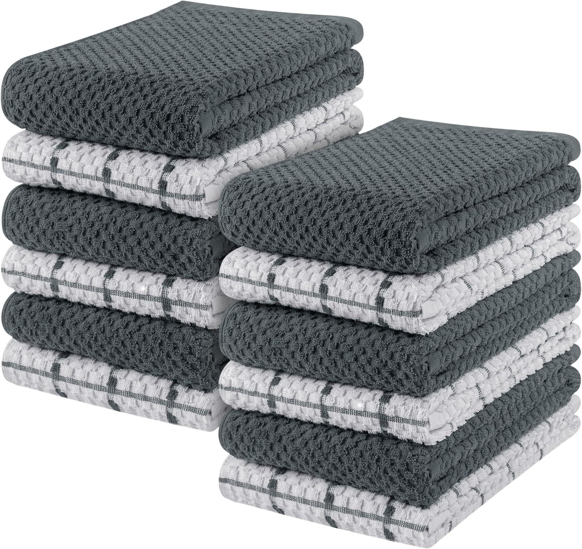 Utopia Towels -12 Kitchen Towels Set - 38 x 64 cm, Grey and White - 100% Ring Spun Cotton Super Soft and Absorbent Dish Towels, Tea Towels and Bar Towels
