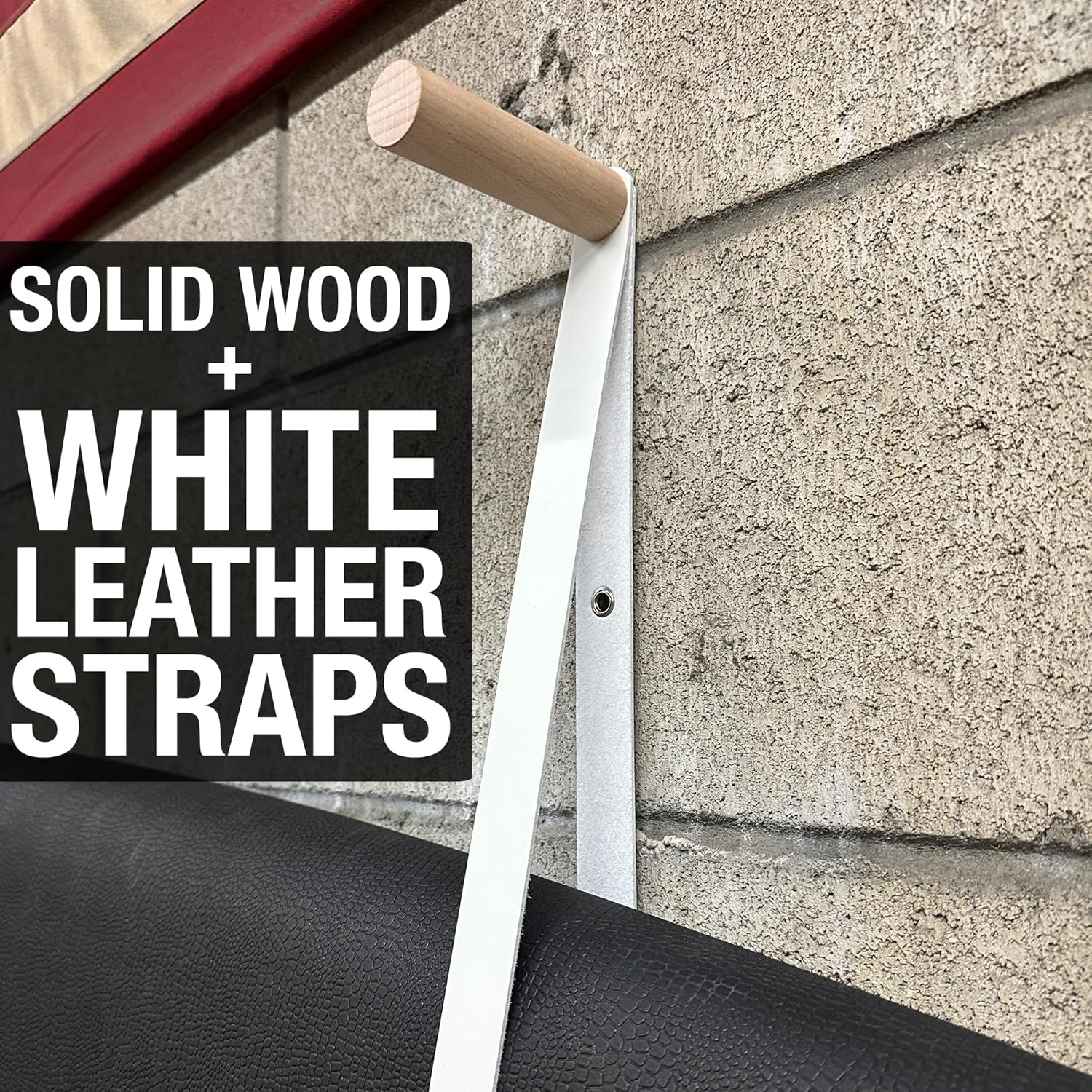 Ho Stevie! Surfboard Wall Mounts - Wood Pegs + Leather Straps - Hang Any Surf Board - Easy Installation