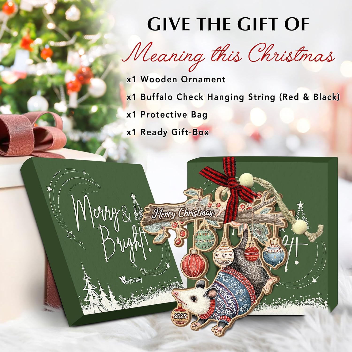 Opossum Christmas Ornament 2025 – Funny Opossum Gifts for Women, Men, Family, Friends – Wooden Ornaments for Tree Decorations, Animal Lovers Gift Ideas, Possum Rearview Car Mirror Hanging Accessories - Image 3