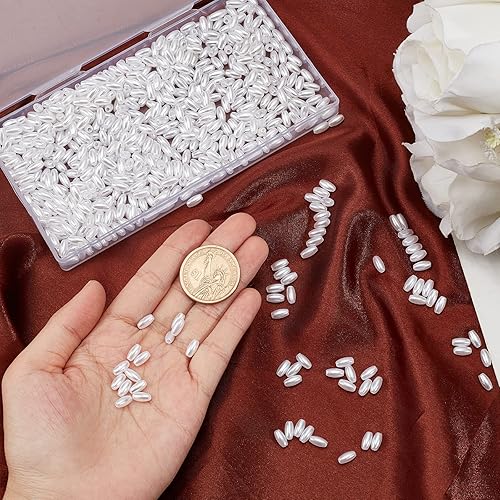 Miniatura 6 de PH PandaHall 1375 cuentas largas de perlas largas, cuentas ovaladas de ABS de 0.316 x 0.315 pulgadas, cuentas espaciadoras sueltas de plástico