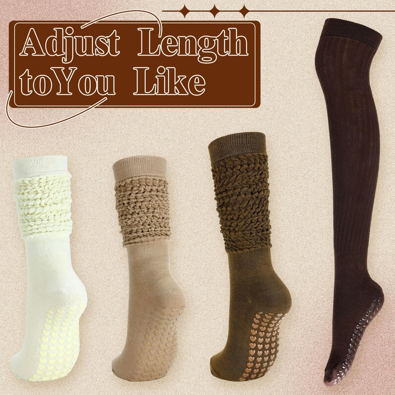 8 Pairs Pilates Socks with Grips for Women Winter Non Slip Long Yoga Grippy Slouch Scrunch Slipper Socks Bulk for Women Warm Ladies Cozy Barefoot Barre Pregnant Hospital Workout Winter - Image 4