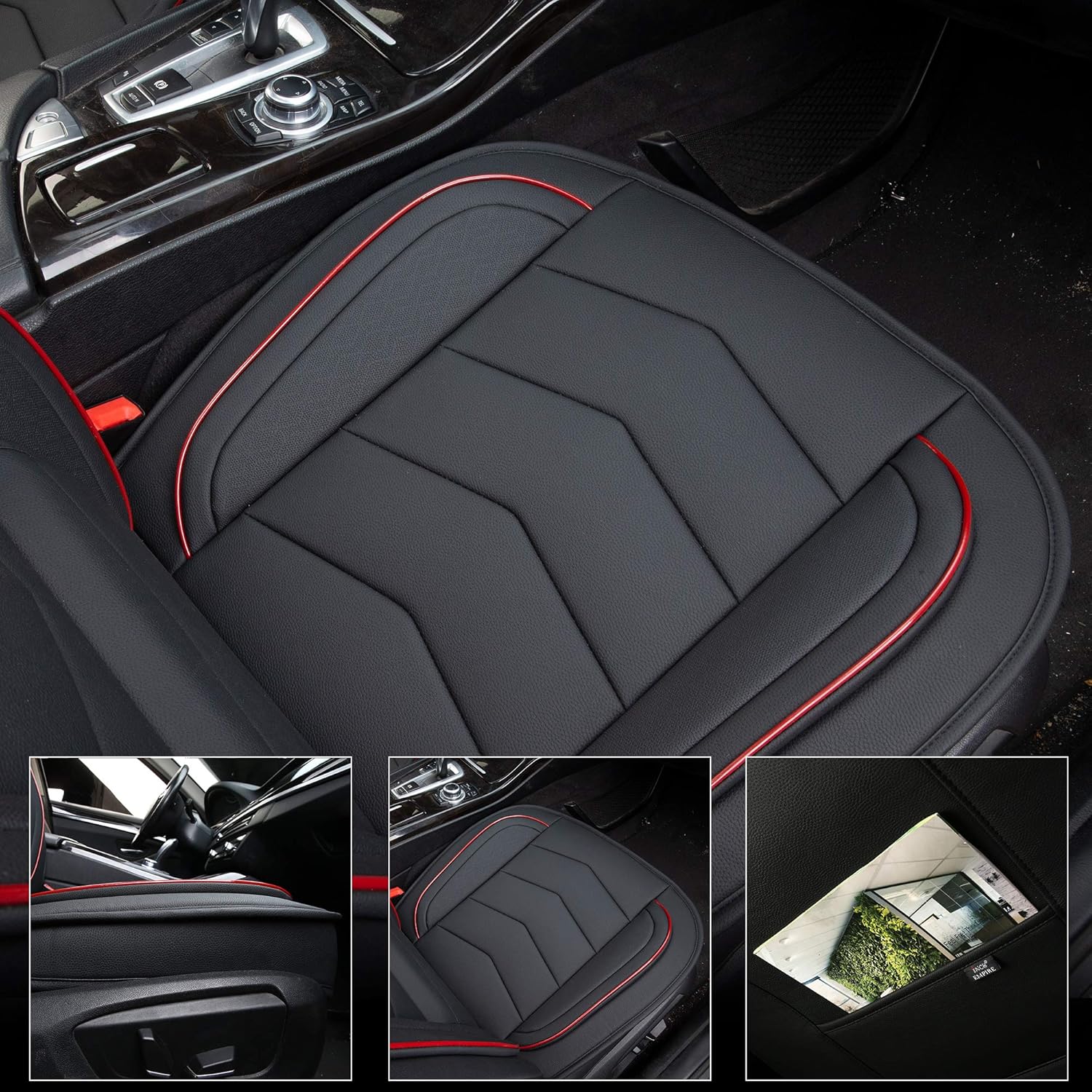 INCH EMPIRE 2 Front Car Seat Cover Water Proof with Built-in Lumbar Support Fit for Sedan SUV Hatchback Truck Tacoma Sorento Accord Corolla Outback Xttera HHR Maxima Impala Malibu (2 Front Black&Red)