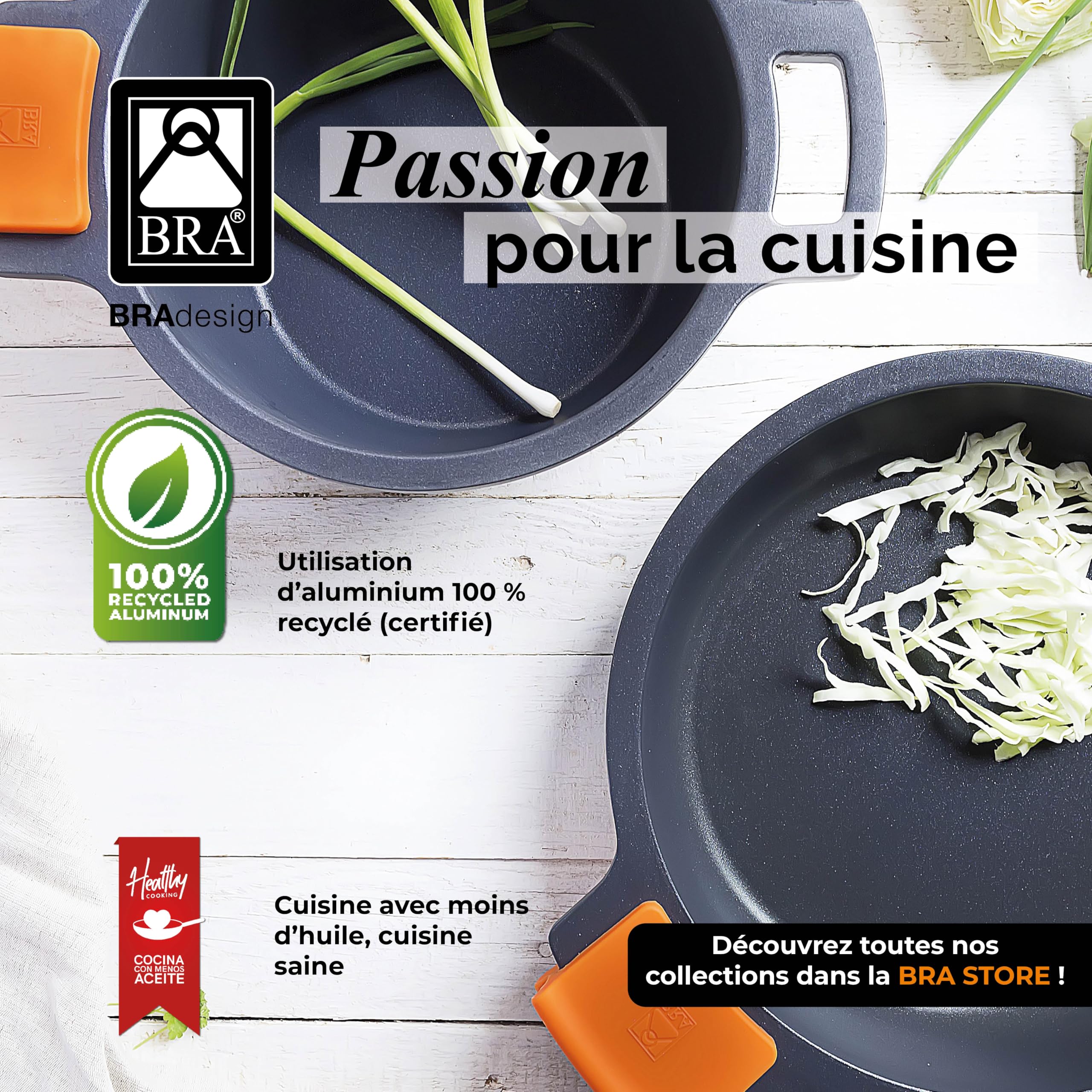 BRA Efficient | Batterie de cuisine 7 pièces en fonte d’aluminium | tous feux dont induction, revêtement antiadhésif