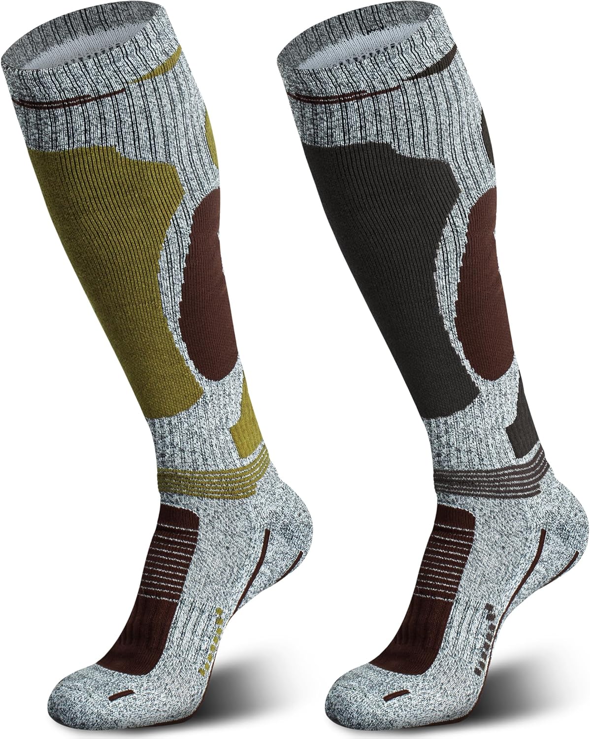 Muezna Merino Wool Ski Socks 2 Pairs for Mens Womens Knee High Thermal Snowboarding Socks for Cold Weather
