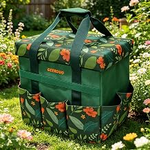 30L Collapsible Garden Seat & Storage Box, Heavy Duty Floral Organizer Bag with 10 Side Pockets, Portable Foldable Stool for Camping, Picnic, Car Trunk and Home