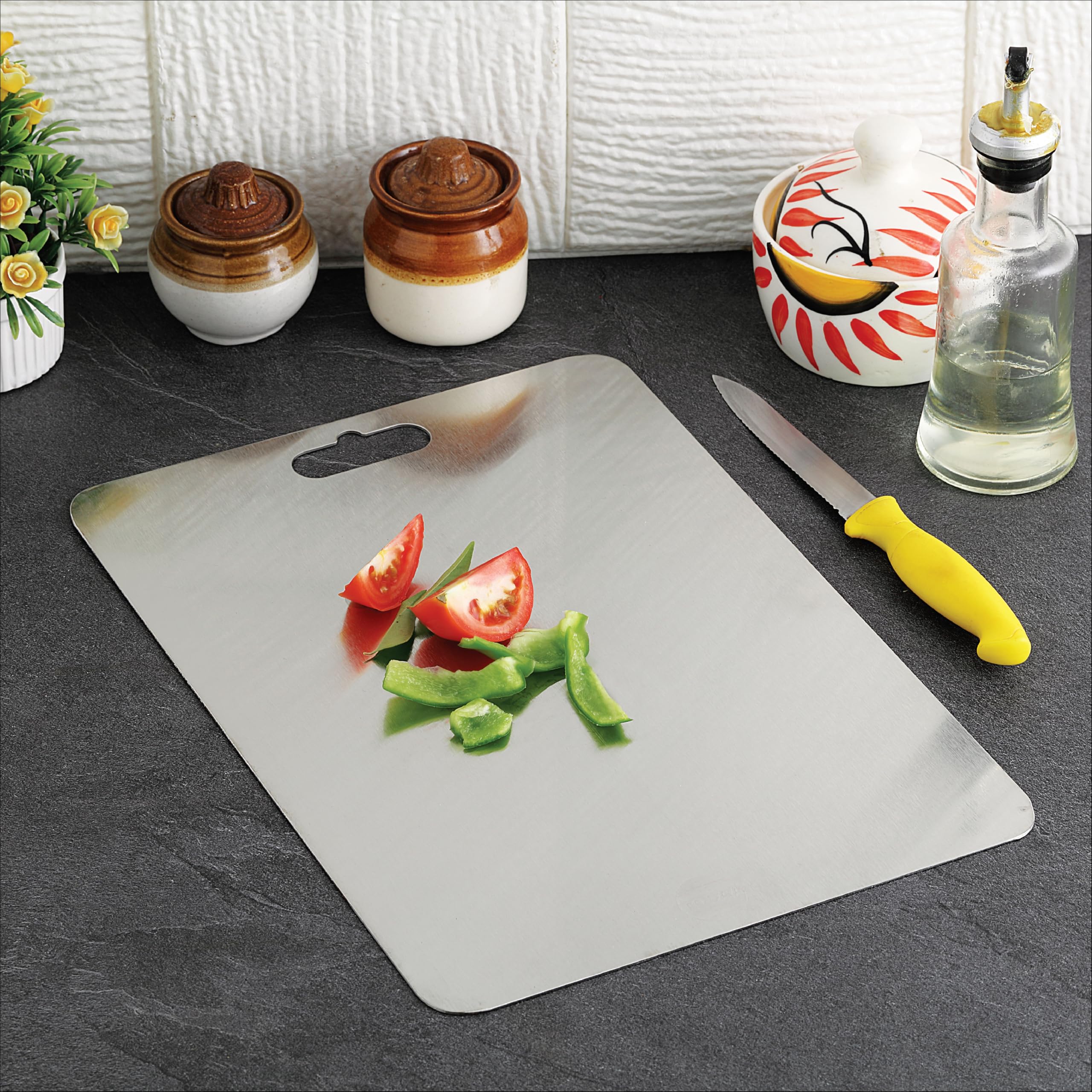 Tosaa (DP102 H) Stainless Steel Chopping Board Vegetable,Fruit Cutting, Kneeding, Cake Prep, Heavy Duty Chopping-Board - 1.5MM