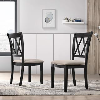 Roundhill Furniture Windvale Black Fabric Upholstered Cross-Back Dining Chairs, Set of 2 - Modern Farmhouse Comfort