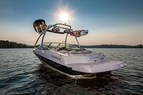 Miniatura 5 de MT1 Wakeboard Tower - Ajuste universal para lanchas de motor (60 a 102 pulgadas de ancho) soportes de liberación rápida, aluminio anodizado