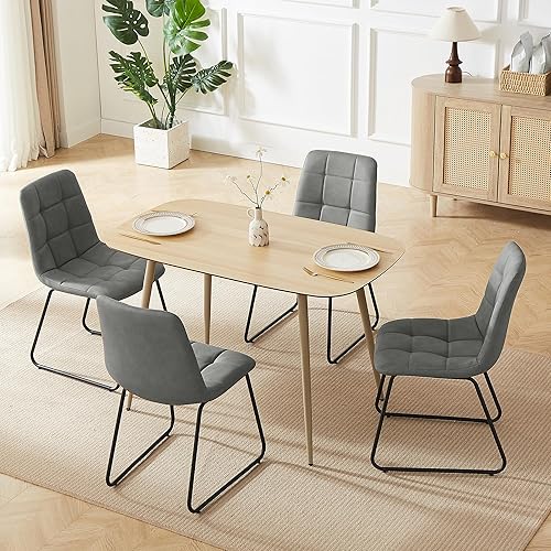 Miniatura 21 de Mesa de comedor moderna de granja de 47.2 pulgadas, mesa de comedor rectangular de madera con patas de metal para 4 personas para comedor, cocina,