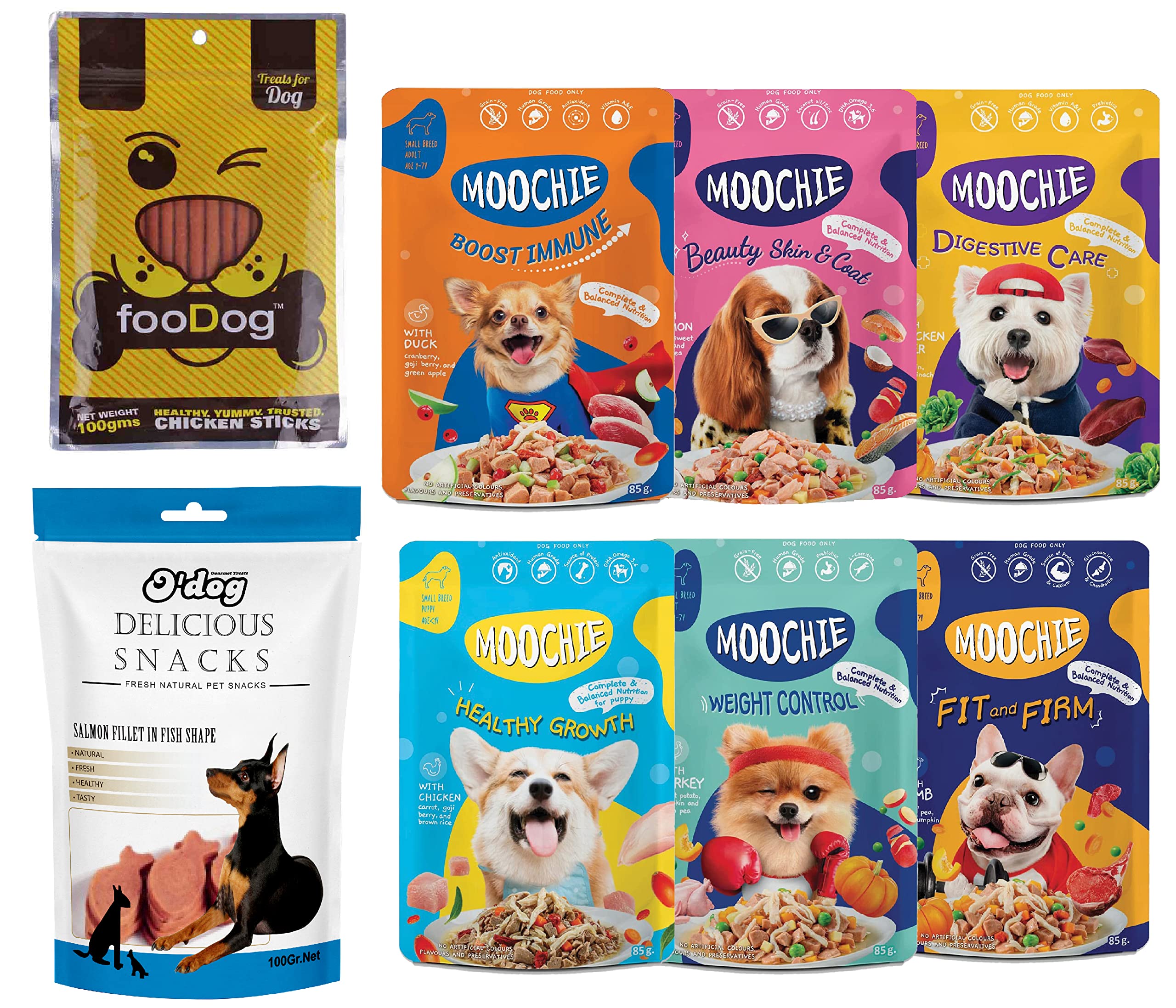 Moochie Dog All Flavour Mix 6 X 85 GMS Dog Food Wet 6- Variety Pack + ODog Salmon Fillet in Fish Shape 100 GMS+ FooDog Chicken Sticks Dog Treats 100gms (B0BN4BF5YH) Amazon Price History, Amazon Price Tracker