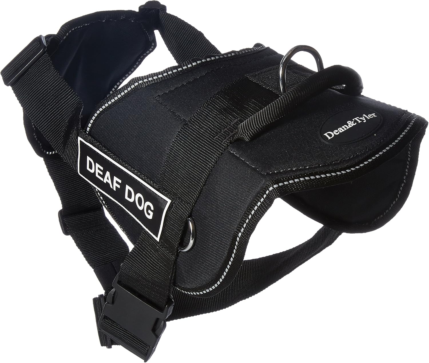 Dean & Tyler Fun "Deaf Dog" Dog Harness with Padded Chest Piece, Fits Girth Size 34-Inch to 47-Inch, X-Large, Black with Reflective Trim