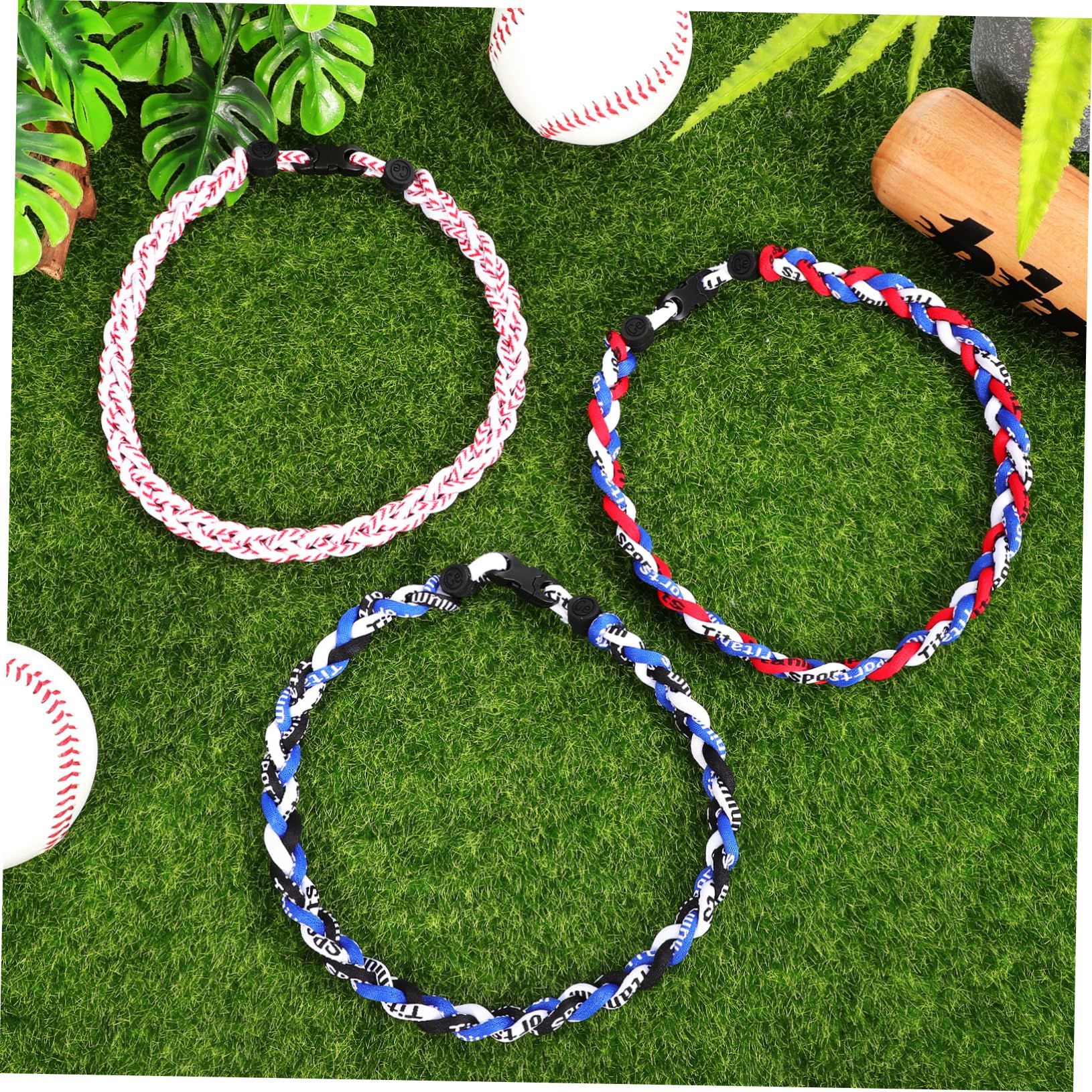 Collier Accessoires Sportifs Baseball Corde en Tressé pour Hommes 3 Pièces