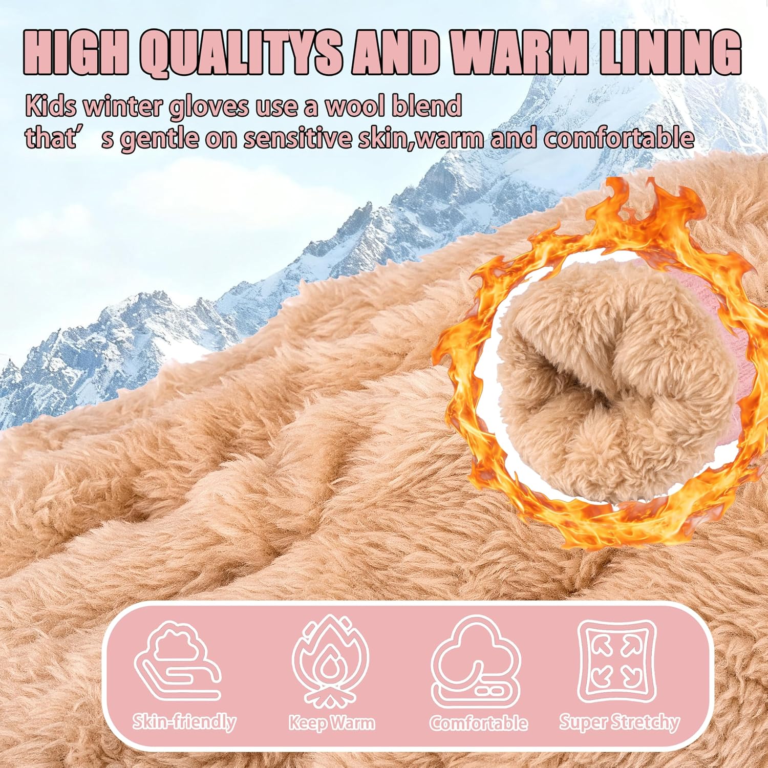 Kids Gloves Winter Thermal Double-Layer Knit Wool Fleece Lined Touchscreen for Boys Girls 4-18 Years Cold Weather