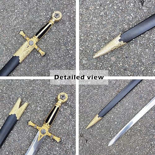 Miniatura 3 de Espada medieval de acero inoxidable con estrella de David para cosplay, colección, 33.1 pulgadas