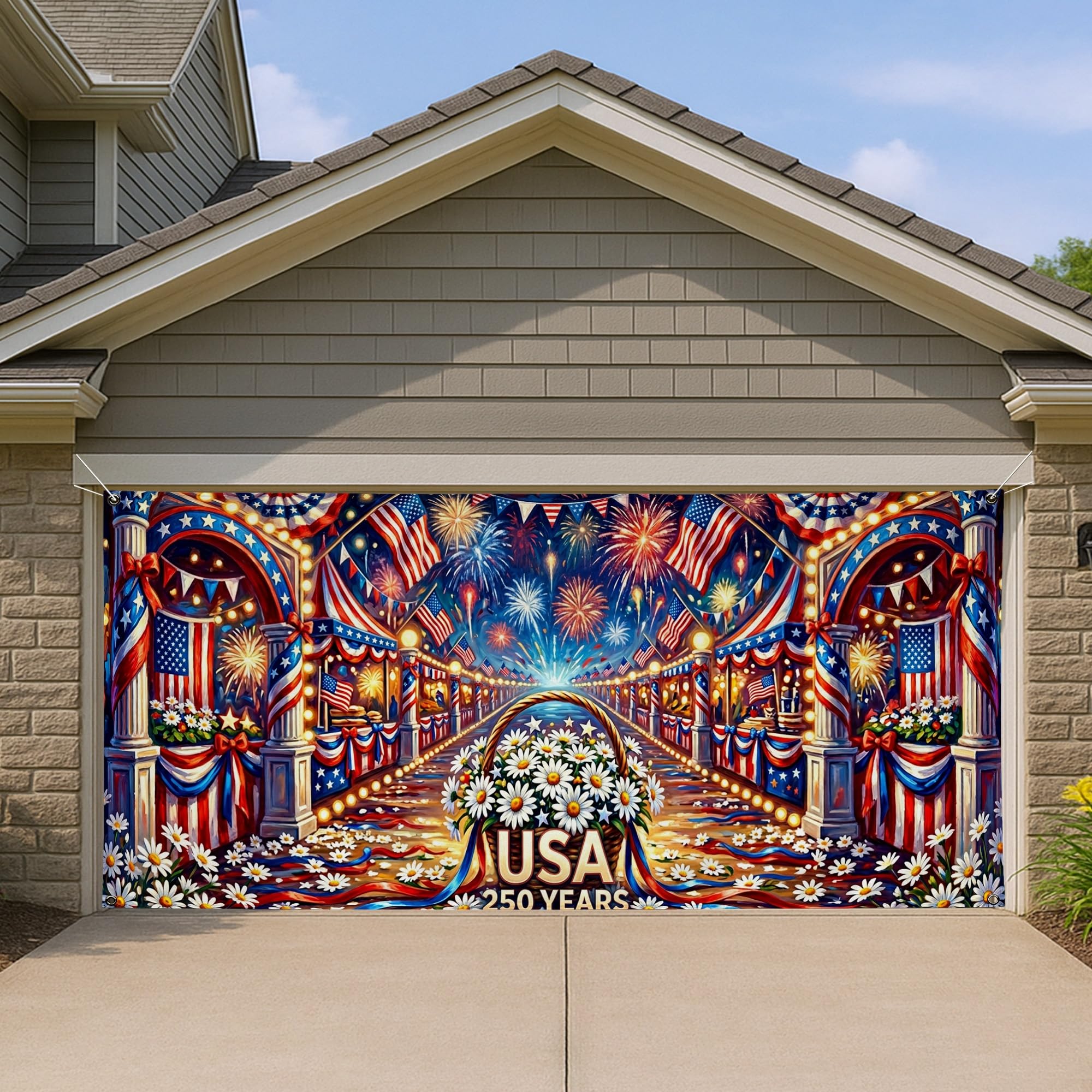 Housse de porte de garage USA 250 ans au design artistique de célébration d'été haut de gamme