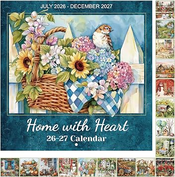 2027 Calendar - 2026-2027 Wall Calendar, Home with Heart Calendars | Jul. 2026 - Dec. 2027, 18-Month Calendars with Stapled Binding, 12" x 24" Open,