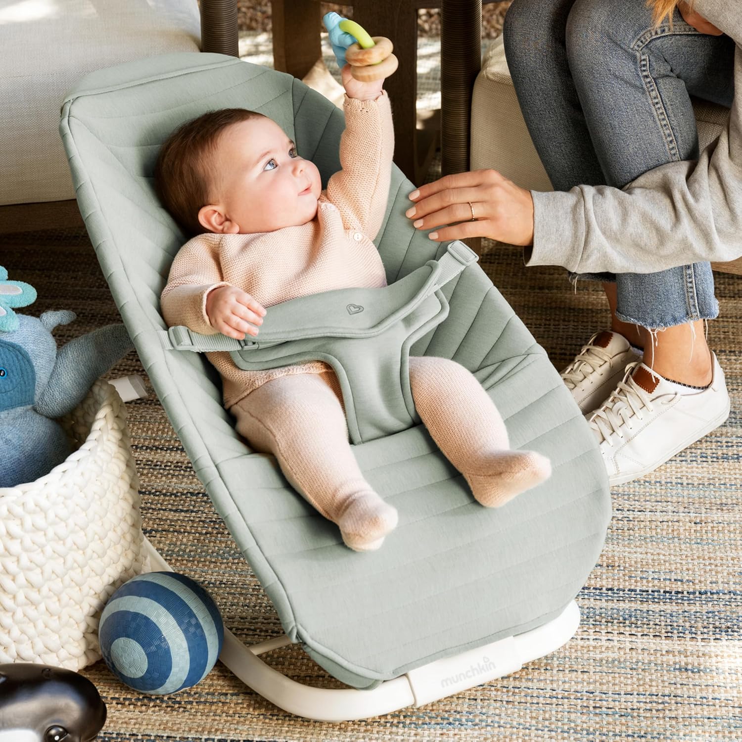 Munchkin Premium Seat Cover for Bouncer & Rocker - Soft, Machine Washable, Removable Fabric, Green