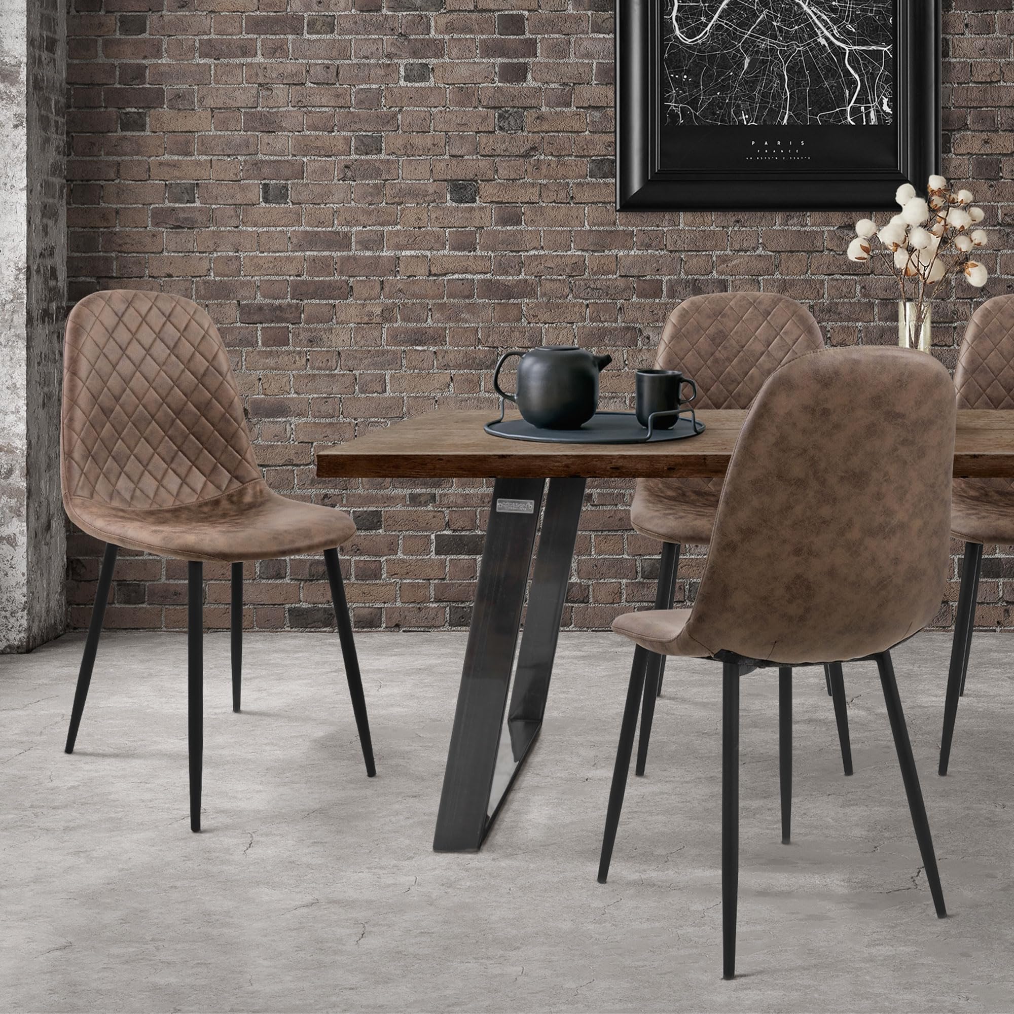 ML-Design Set 4X Silla de Comedor Marrón con Respaldo, Asiento Ergonómico Acolchado Tapizado de Piel Sintética con Patas de Metal Sillón de Diseño Moderno para Mesa de Salón, Escritorio o Cocina