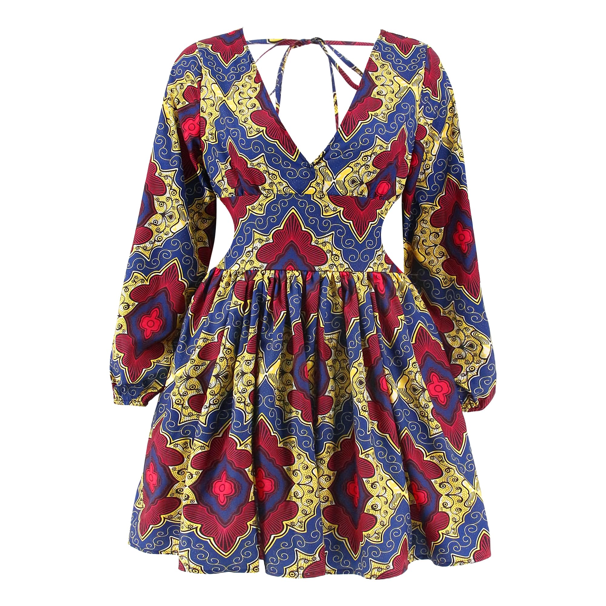 African Dashiki Printing Dress Long Sleeve Midi Fit Foraml A Line Swing Dresses