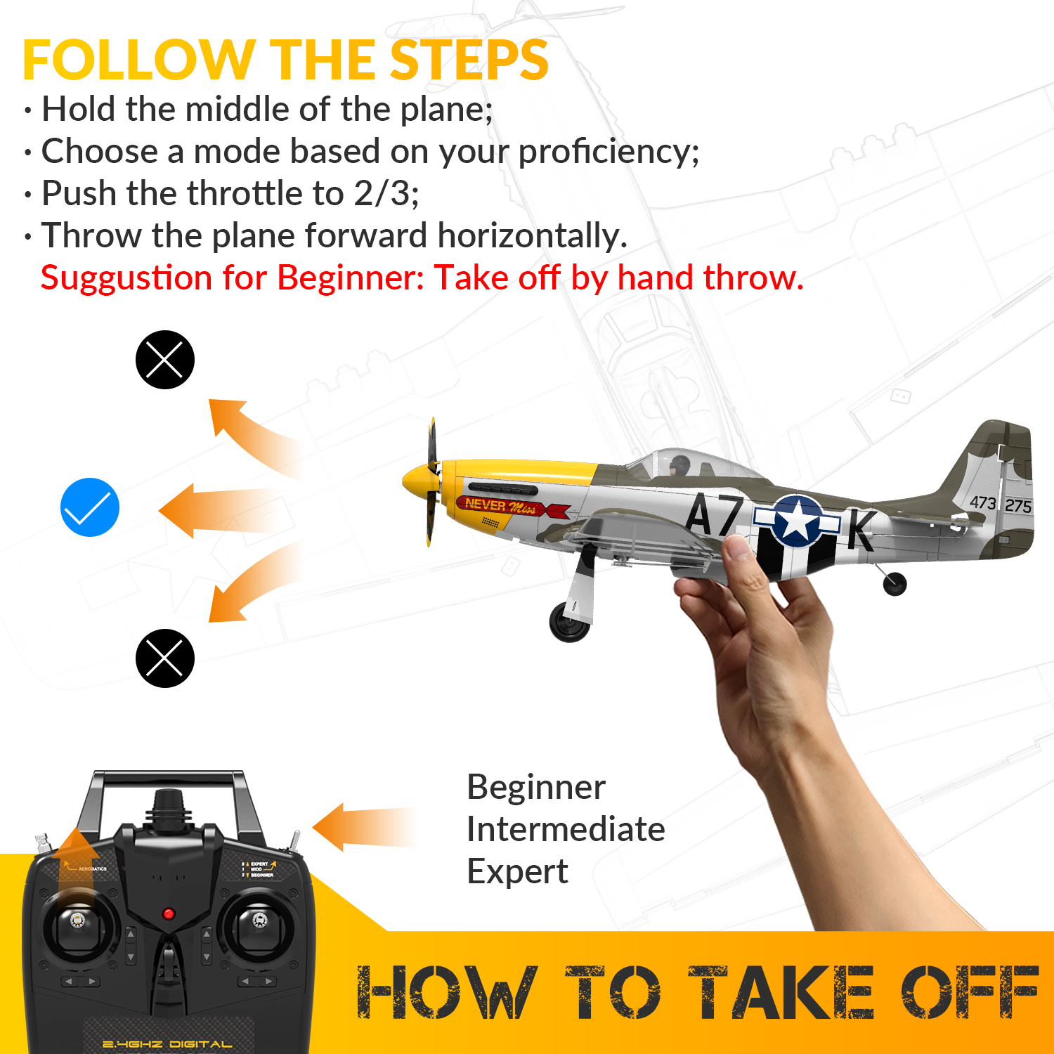 Amazon.com: volantexrc Brushless 4CH RC Plane P51D Mustang 500mm