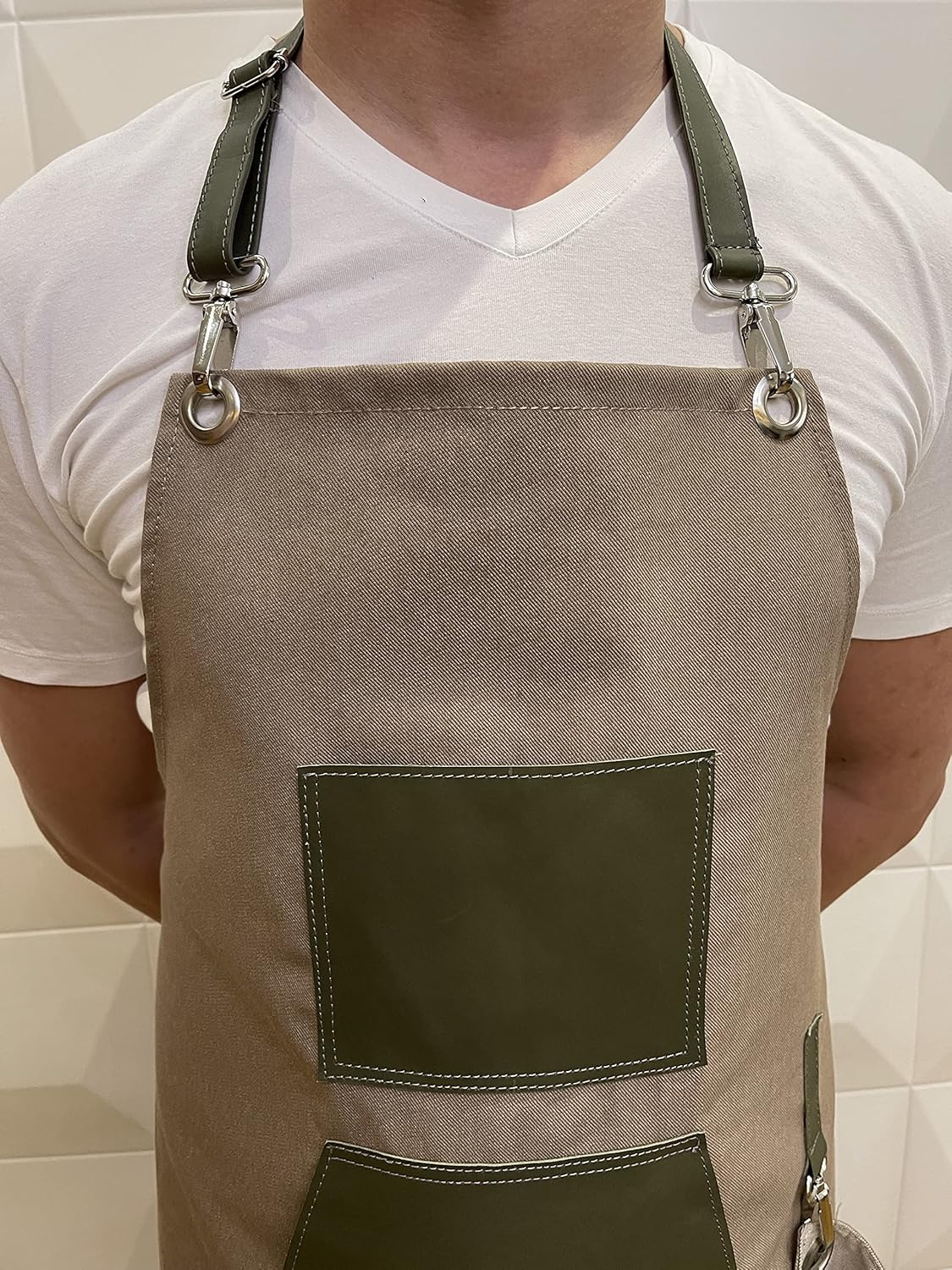 Premium Canvas/Leather Apron - Durable Canvas - Men's/Women's Apron - Multi-purpose Apron (Sidney Tan, Medium)