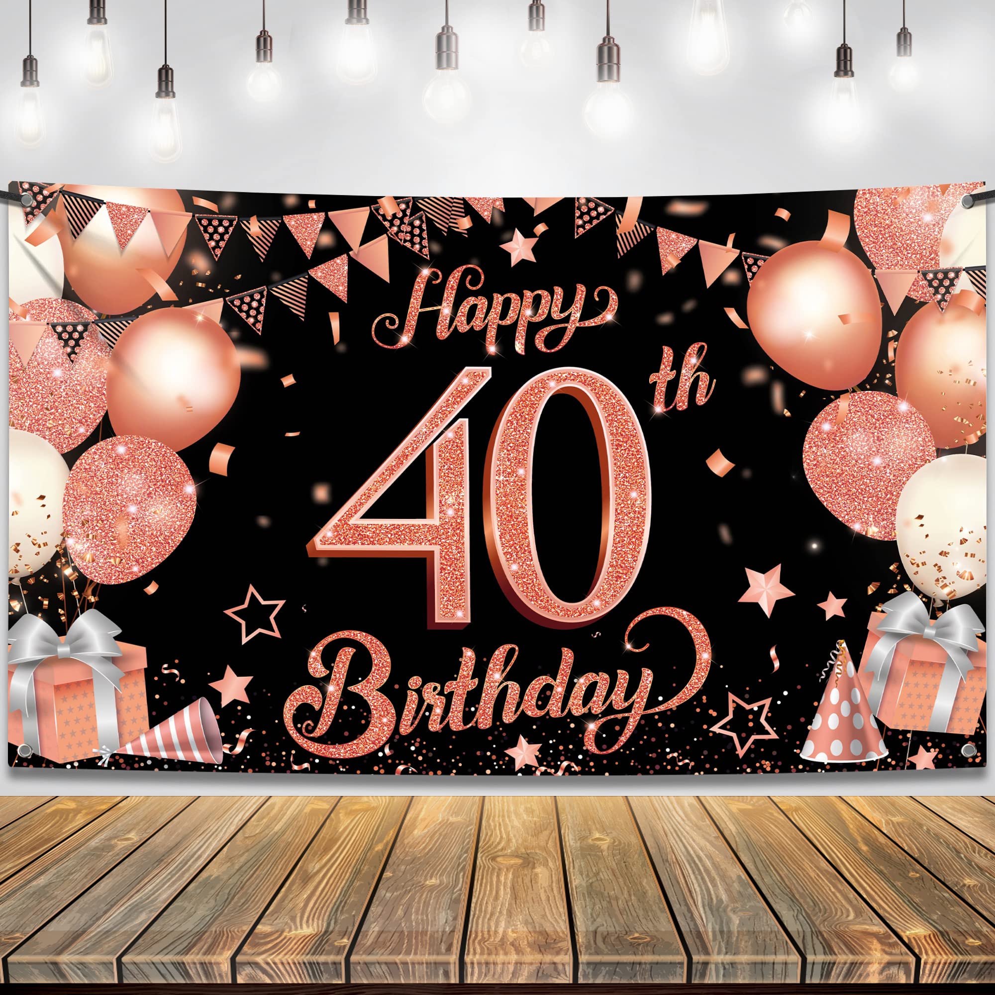 KatchOn, Xtralarge Happy 40th Birthday Banner - 72 X 44 Inch, Rose Gold Happy Birthday Banner | 40 Year Old Birthday | Pink 40th Happy Birthday